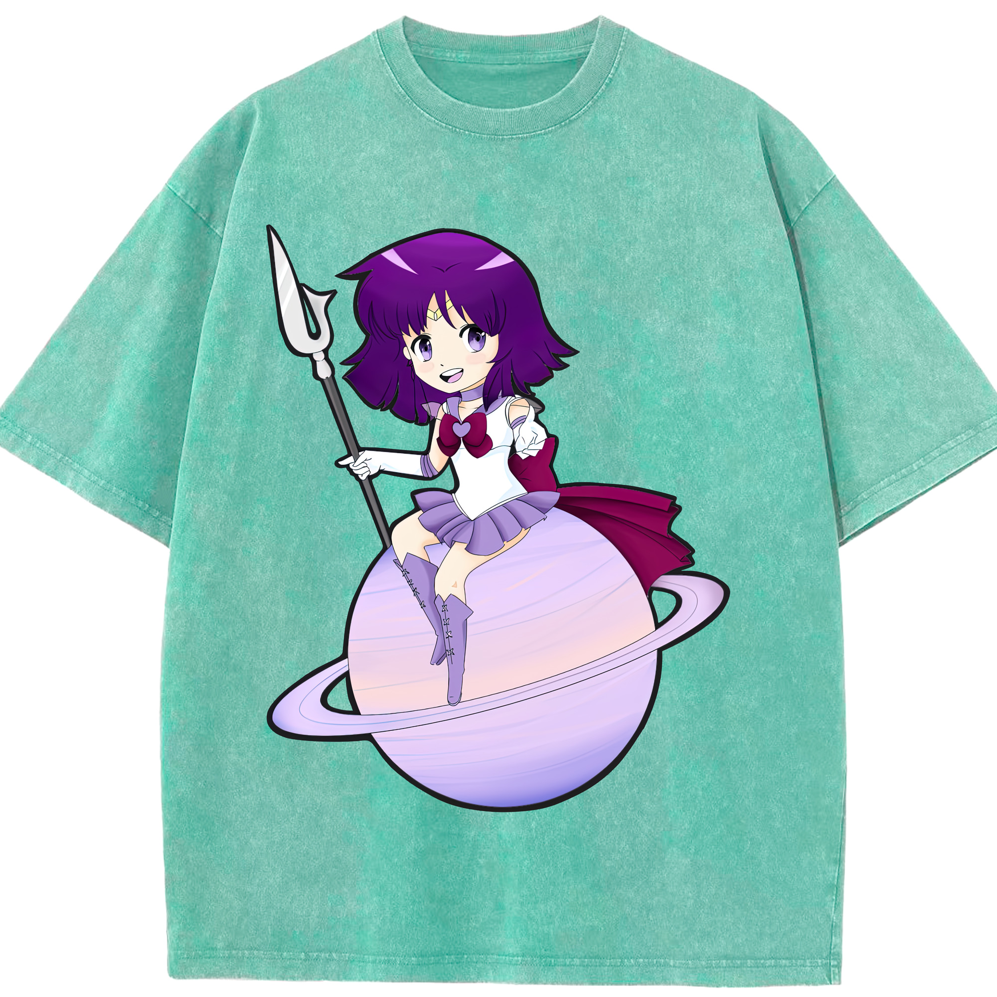 （画像用） 美少女戦士セーラームーン 土萠ほたる Sailor Moon Tomoe Hotaru （セーラーサターン；Sailor Saturn） 綿100% ヴィンテージ風 半袖Tシャツ（フロントプリント）